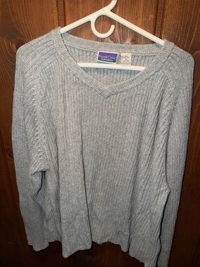 Northcrest Gray Ribbed V-Neck Sweater